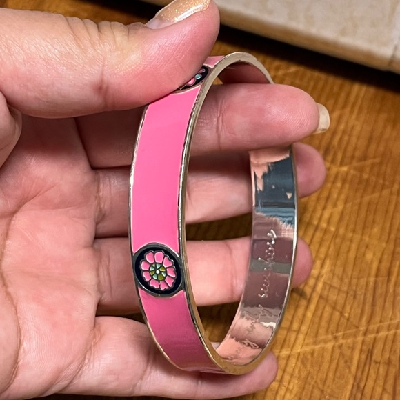 Vera Bradley Pink Floral Enamel  silver tone Bangle Bracelet Vintage - Picture 11 of 16